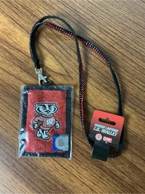 Wisconsin Badgers Bling Beaded Lanyard ID Wallet NEW Rico